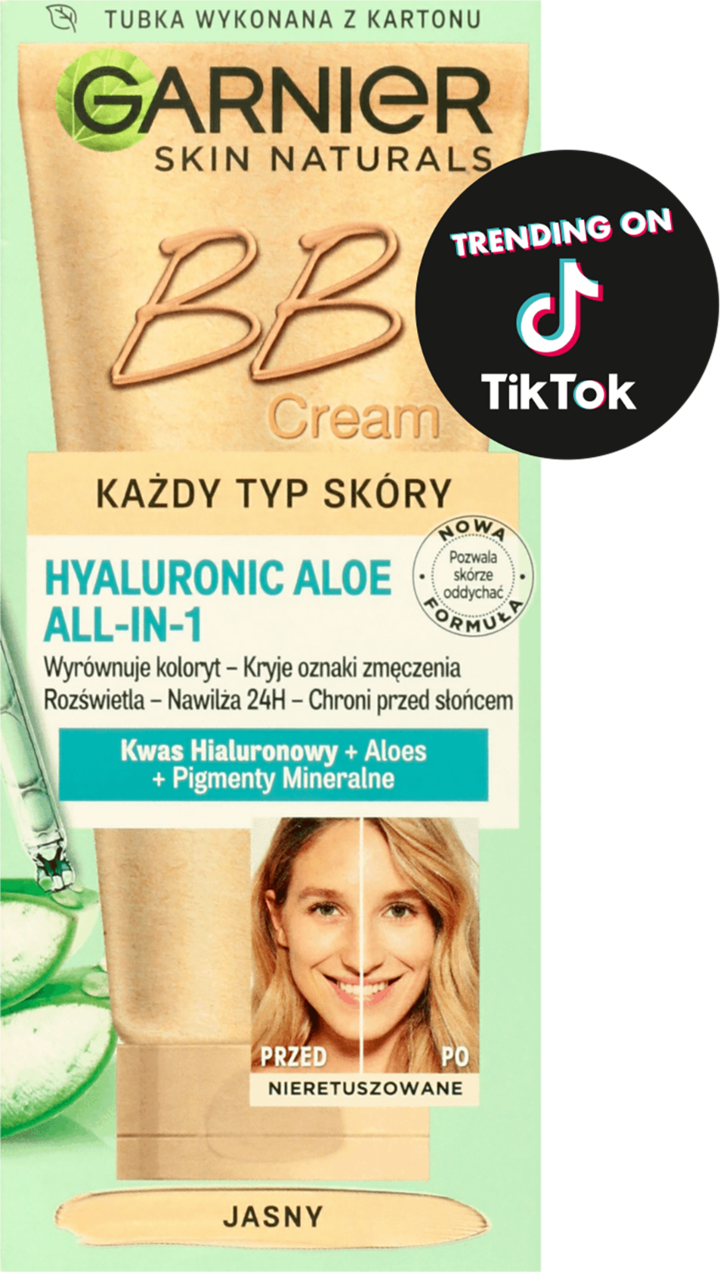 GARNIER, Skin Naturals Hyaluronic Aloe, krem BB do twarzy, nawilajcy,  kady typ skry, All-in-1, SPF 10, Jasny, 50 ml | Drogeria Rossmann.pl