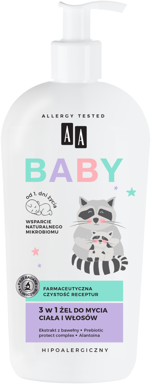 AA BABY, żel do mycia ciała i włosów, 3w1, od 1 dnia życia, hipoalergiczny, 400 ml