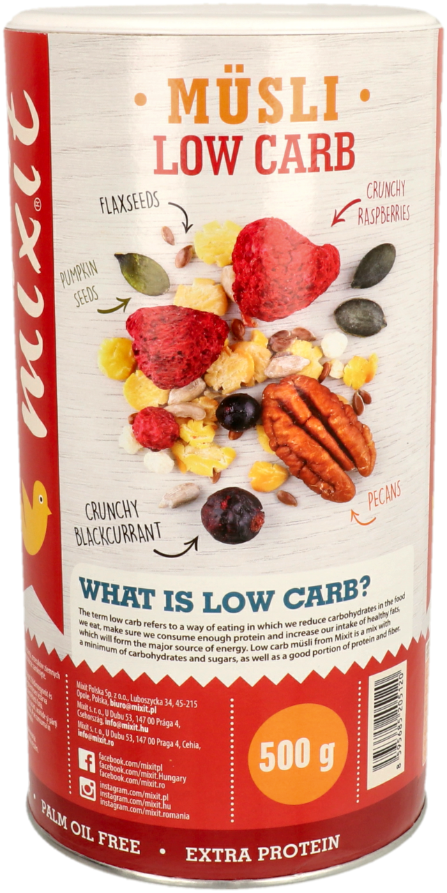 MIXIT, Low Carb, musli z wysoką zwartością białka z liofilizowanymi