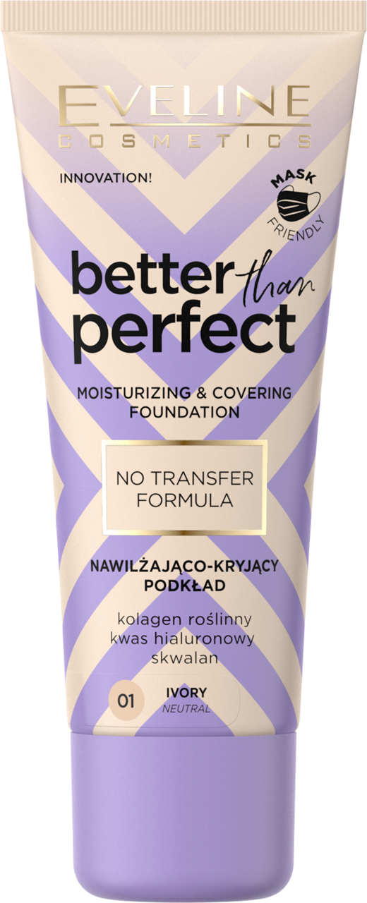 EVELINE COSMETICS, Better Than Perfect, podkład do twarzy, nawilżający, kryjący, nr 01 Ivory, 30 ml