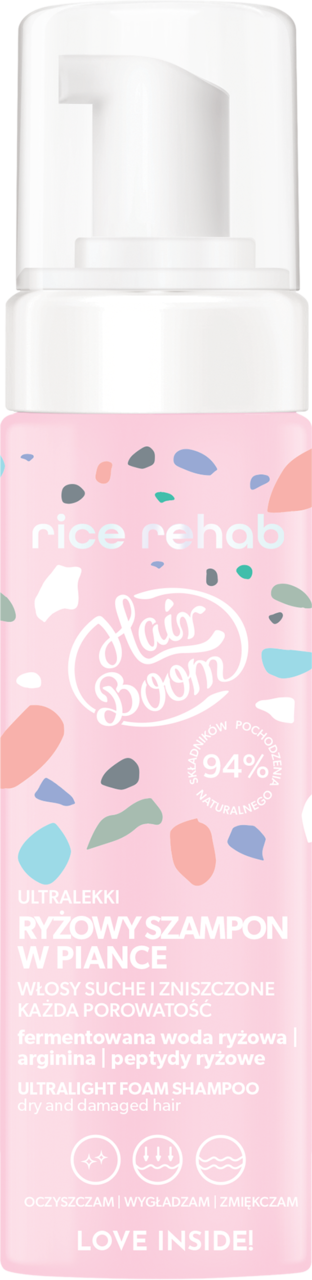 HAIRBOOM, Rice Rehab, szampon do włosów, ryżowy, w piance, 200 ml