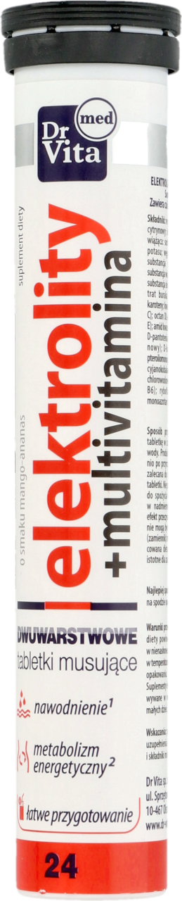 DR VITA, tabletki musujące, Elektrolity + multiwitamina, suplement diety, 24 szt.