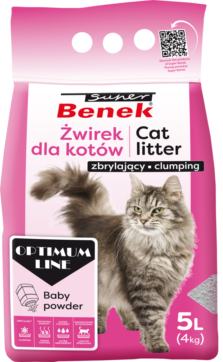 SUPER BENEK, Optimum Line, żwirek zbrylający dla kotów, 5 l