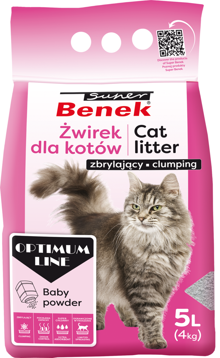 SUPER BENEK, Optimum Line, żwirek dla kotów, zbrylający, 5 l