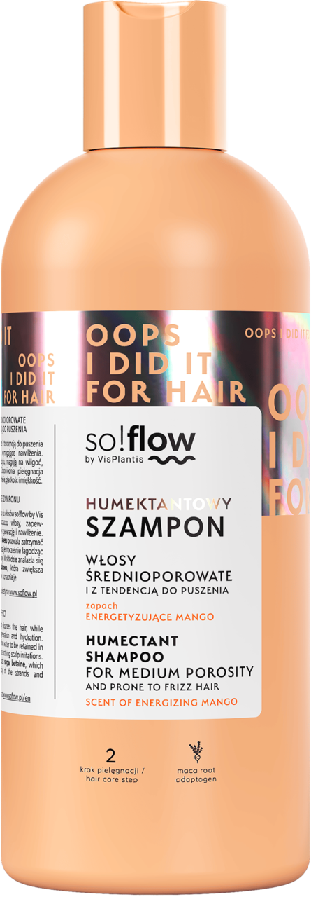 SO!FLOW BY VIS PLANTIS, szampon do włosów średnioporowatych, humektantowy, zapach energetyzujące mango, 400 ml