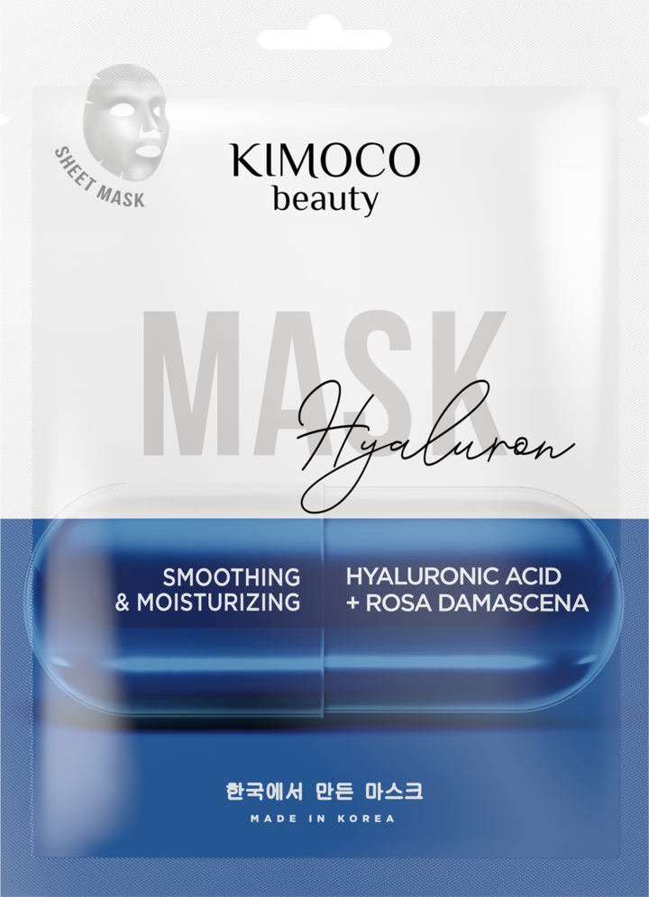 KIMOCO, Beauty, maska w płachcie z kwasem hialuronowym, wygładzająco-nawilżająca, 23 ml