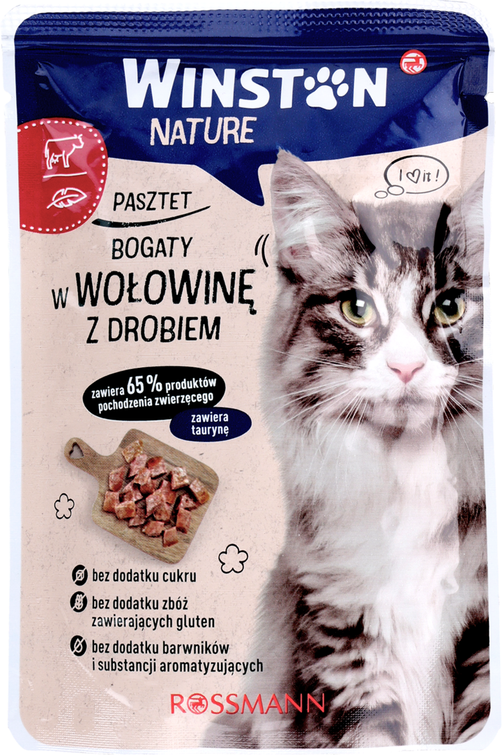 WINSTON, Nature, karma pełnoporcjowa mokra dla dorosłych kotów, z wołowiną i drobiem, 85 g