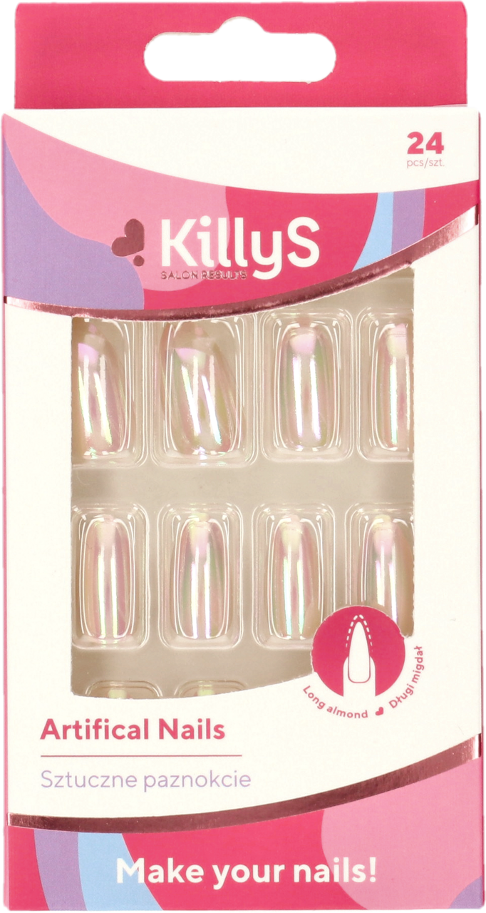 KILLYS, sztuczne paznokcie Long Almond Pink Holo, 24 szt. Drogeria