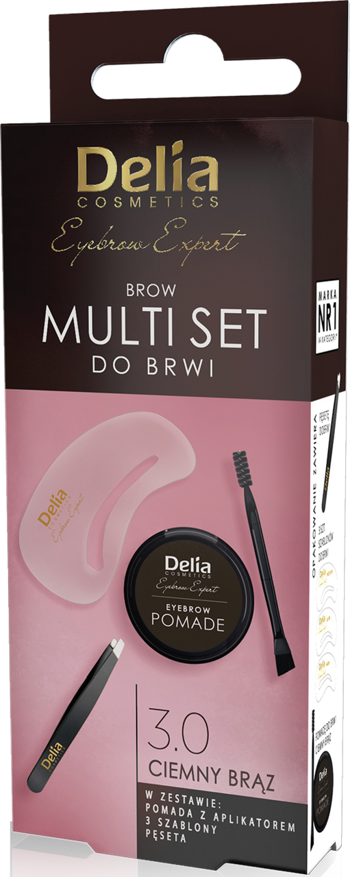 DELIA COSMETICS, Eyebrow Expert , zestaw do brwi, 3.0 Ciemny Brąz, 1