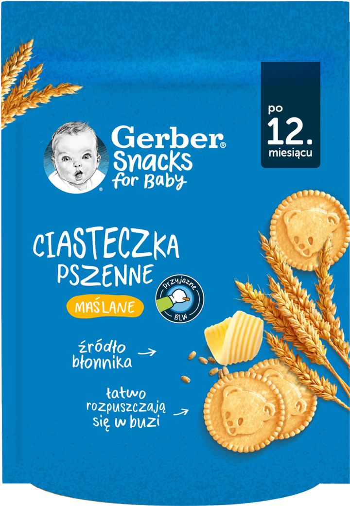 GERBER, Snack, ciasteczka pszenne, maślane, po 12 m-cu, 150 g