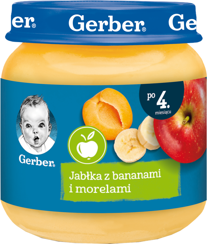 GERBER, deserek jabłka z bananami i morelami, po 4 m-cu, 125 g