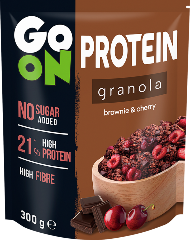 GO ON, Protein, granola z czekoladą i wiśnią liofilizowaną, proteinowa, 300 g