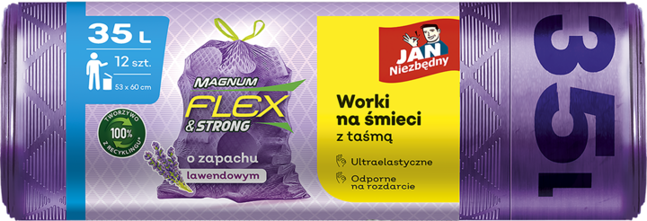 JAN NIEZBĘDNY, Magnum Flex & Strong, worki na śmieci, Lawenda, 35L, 12 szt.