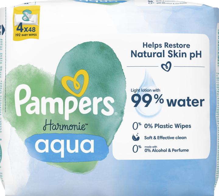 PAMPERS, Harmonie Aqua, chusteczki nawilżane, 4x48 szt.