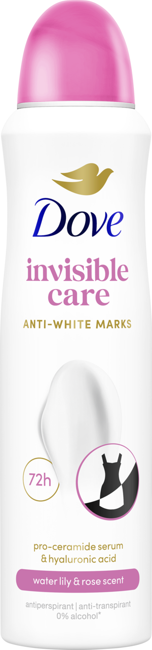 DOVE, Advanced Care Invisible Care, antyperspirant w sprayu dla kobiet, 72h, Lilia Wodna i Róża, 150 ml