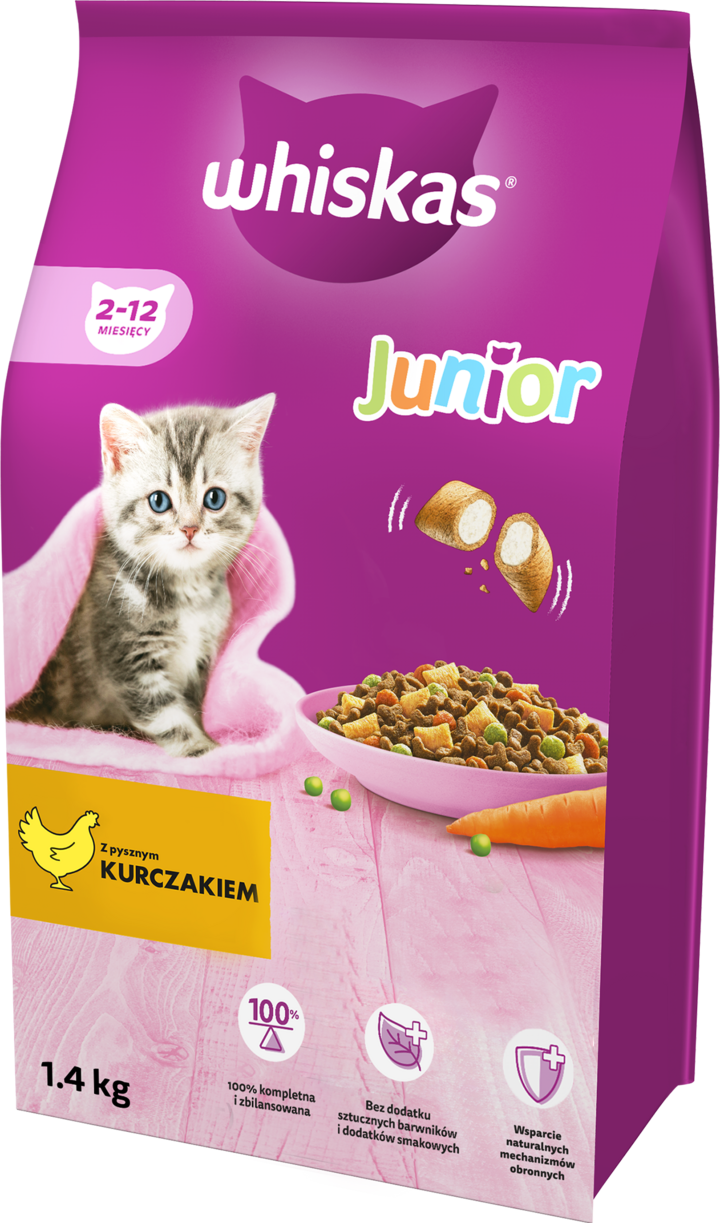 WHISKAS, Junior , sucha karma pełnoporcjowa dla kociąt,z kurczakiem, 1