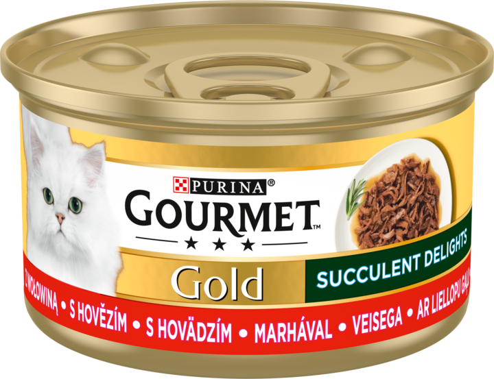 PURINA GOURMET, Gold, karma pełnoporcjowa mokra dla kotów, z wołowiną, 85 g