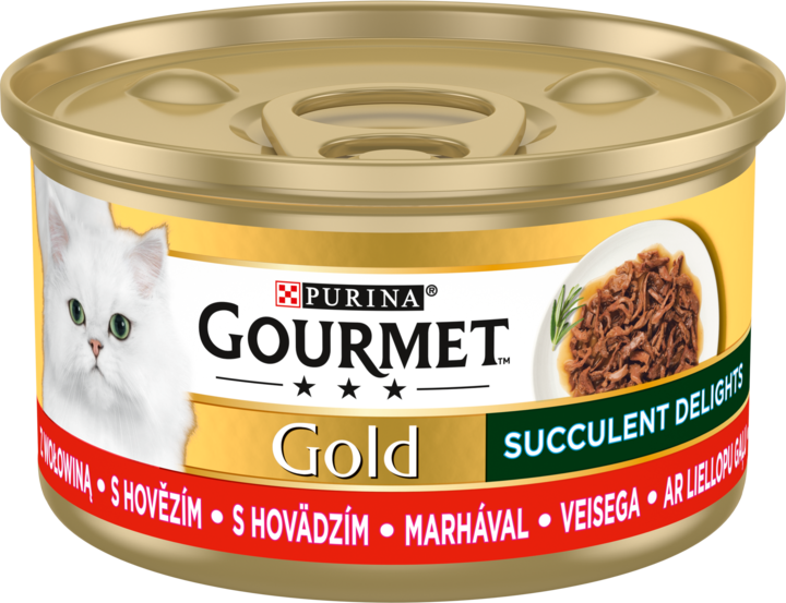 PURINA GOURMET, Gold, karma pełnoporcjowa mokra dla dorosłych kotów, Wołowina, Succulent Delights, 85 g