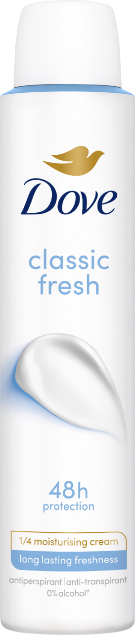 DOVE, Classic Fresh, antyperspirant w sprayu dla kobiet, 48h, 200 ml