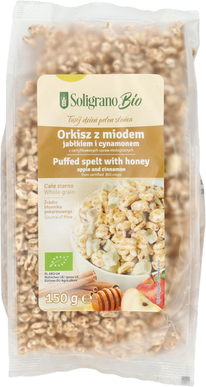 SOLIGRANO, orkisz ekspandowany, z Miodem, Jabłkiem i Cynamonem, 150 g