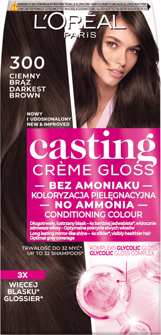 L'ORÉAL PARIS CASTING CREME GLOSS, farba do włosów, półtrwała, nr 300 Ciemny Brąz, 1 szt.