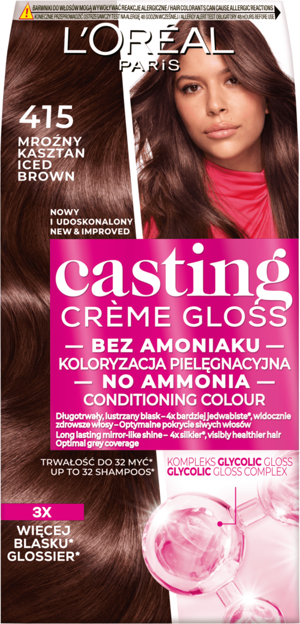 L'ORÉAL PARIS CASTING CREME GLOSS, farba do włosów, półtrwała, nr 415 Mroźny Kasztan, 1 szt.