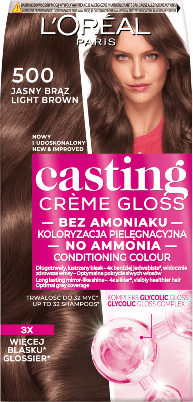 L'ORÉAL PARIS CASTING CREME GLOSS, farba do włosów, półtrwała, nr 500 Jasny Brąz, 1 szt.