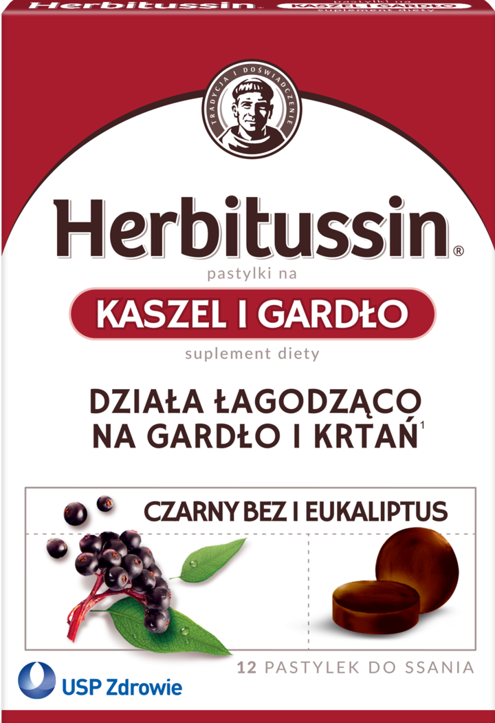 HERBITUSSIN, pastylki do ssania, Czarny Bez i Eukaliptus, suplement diety, 12 szt.
