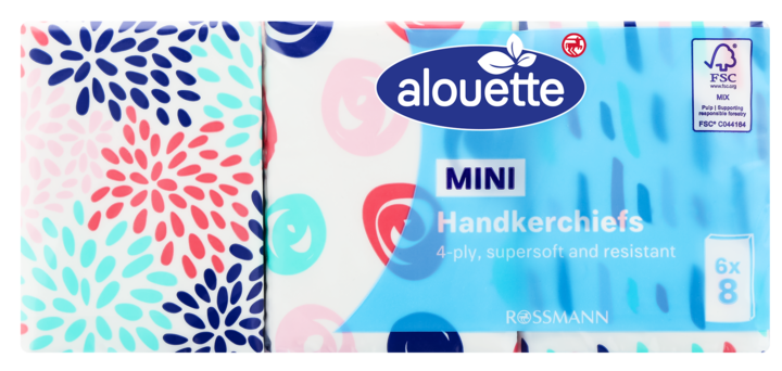 ALOUETTE, Mini, chusteczki higieniczne, 4-warstwowe, 6 x 8 szt.