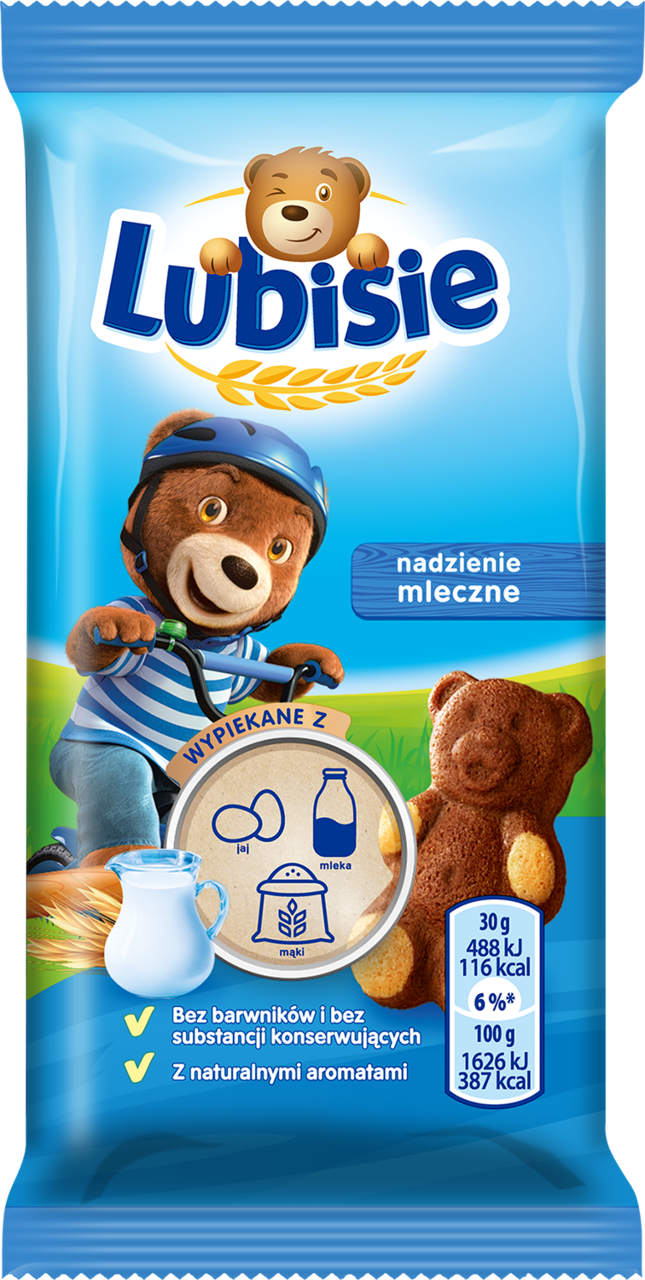 LUBISIE, ciastko biszkoptowe z nadzieniem mlecznym, 30 g