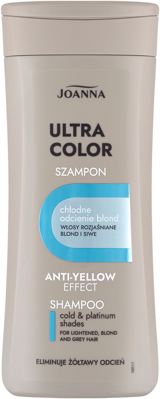 JOANNA, Ultra Color, szampon do włosów rozjaśnianych i siwych, eliminujący żółtawy odcień, Chłodne Odcienie Blond, niebieski, 200 ml