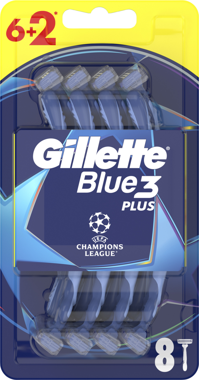 GILLETTE, Blue 3 Plus Champions League, maszynki do golenia dla mężczyzn, 3 ostrzowe, 8 szt.