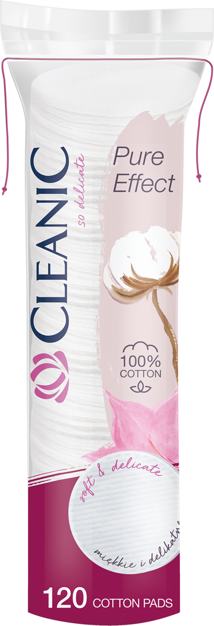 CLEANIC, Pure Effect, płatki kosmetyczne, 100% bawełna, 120 szt.