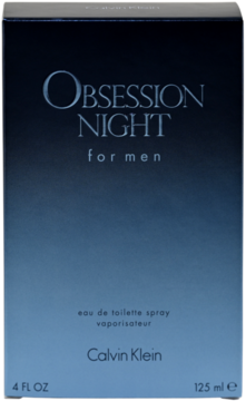 Pudełko perfum Calvin Klein Obsession Night for Men, ciemny, gradientowy odcień, widok z przodu.