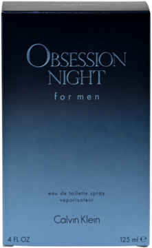 Pudełko perfum Calvin Klein Obsession Night for Men, ciemny, gradientowy odcień, widok z przodu.