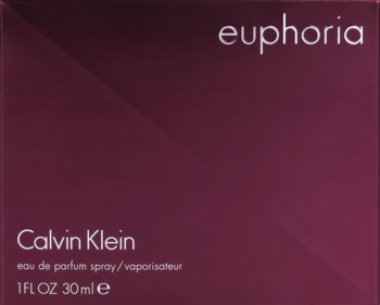 Front pudełka Calvin Klein Euphoria eau de parfum 30ml, w odcieniach burgundu i fioletu, z białym logo.