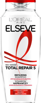 L'ORÉAL PARIS ELSEVE Total Repair 5 ,szampon do włosów, regenerujący, z kompleksem Keratin 2%, włosy zniszczone,przód