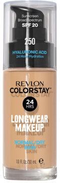 Revlon Colorstay Longwear Makeup Foundation SPF 20 z kwasem hialuronowym dla skóry normalnej/suchej, butelka z pompką.