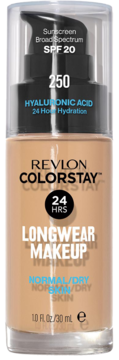 Revlon Colorstay Longwear Makeup Foundation SPF 20 z kwasem hialuronowym dla skóry normalnej/suchej, butelka z pompką.