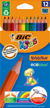 BIC Kids ,kredki ołówkowe, drewniane, 12 kolorów,przód