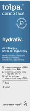 Niebiesko-biały kartonik tołpa dermo face hydrativ, nawilżający krem-żel do skóry wrażliwej, widok z przodu.