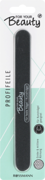 Profesjonalny pilniczek For Your Beauty, czarny, do naturalnych i sztucznych paznokci, w blistrze, widok z przodu.