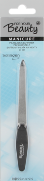Pilniczek szafirowy For Your Beauty Manicure 13 cm w szarym opakowaniu Rossmann, widok z przodu.