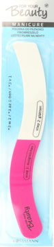Różowo-biały, wygięty pilniczek do polerowania paznokci For Your Beauty, 2-etapowy, w plastikowym opakowaniu.