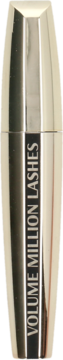 Złoty tusz do rzęs L'Oréal Volume Million Lashes, pionowa, błyszcząca tubka, widok z przodu.