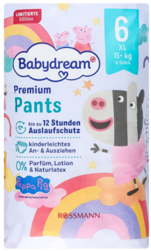 BABYDREAM Premium ,pieluchomajtki, 6 XL, 15+ kg,przód
