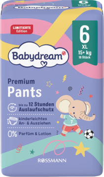 Pieluchomajtki Babydream Premium Pants 6 XL (15+ kg), 18 szt., 12h ochrony, 0% perfum.