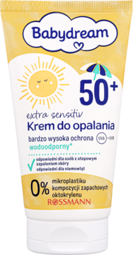 BABYDREAM Extra Sensitive ,krem do opalania, wodoodporny, SPF 50+,przód