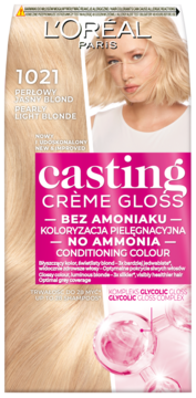 L'ORÉAL PARIS CASTING CREME GLOSS ,farba do włosów, półtrwała, nr 1021 Perłowy Jasny Blond,przód