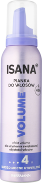 Isana Pianka do Włosów Volume, fioletowo-srebrna butelka z numerem 4, bardzo mocne utrwalenie 48h.